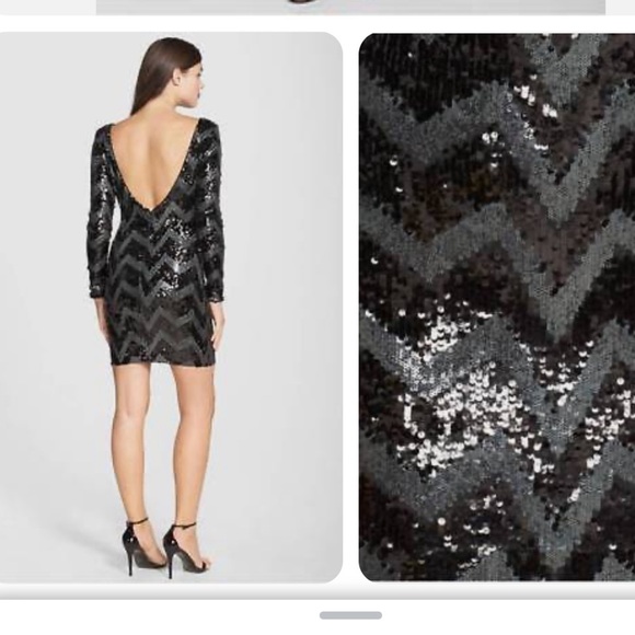 DRESS THE POPULATION 'LOLA' CHEVRON SEQUIN BODY-CON MINI DRESS XS - Picture 3 of 11